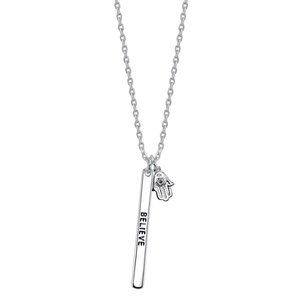 Unwritten Silver Plated Cubic Zirconia "Believe" Hamsa and Bar Necklace